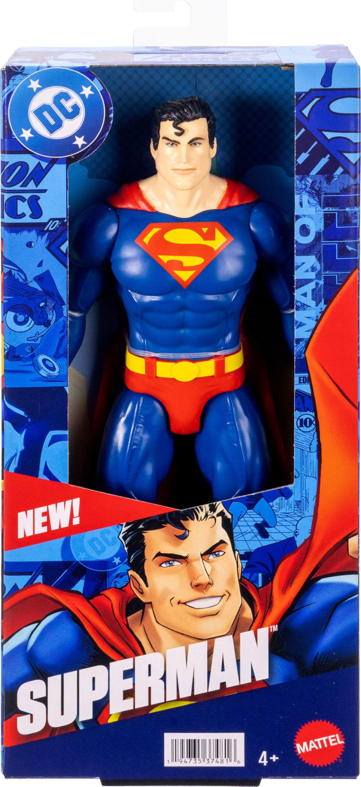 Mattel DC 12-Inch Superman Action Figure, Classic Red & Blue Super